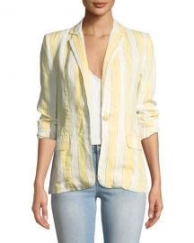 Striped Linen One-Button Blazer frame at Neiman Marcus